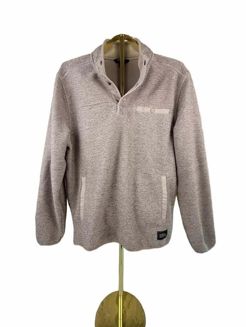 Eddie Bauer Men's Heather Beige Quarter Snap Fleece Pullover Sweater with Chest
